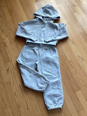 Athleta Girl Light Gray Hoodie & Joggers Set
